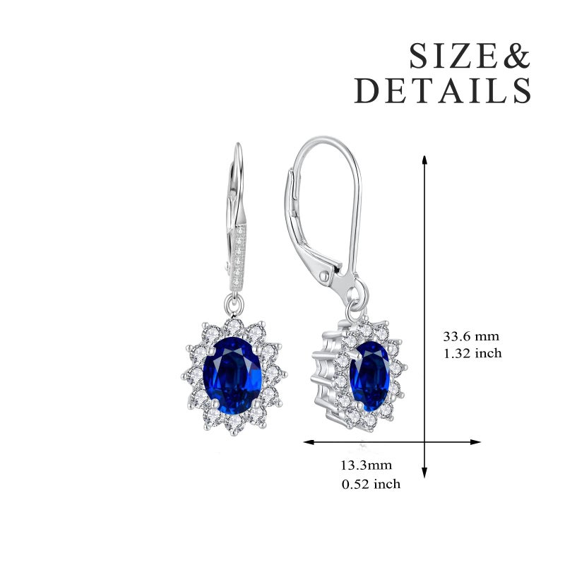 YFN Sterling Silver Created Oval Cut Birthstone Drop Dangle Women Leverback Earrings (September-Sapphire Earrings) - Image 4